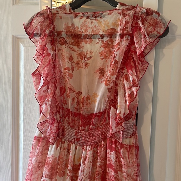 Zara Floral Red Patchwork Sheer Midi Sleeveless Dress M - Picture 8 of 16